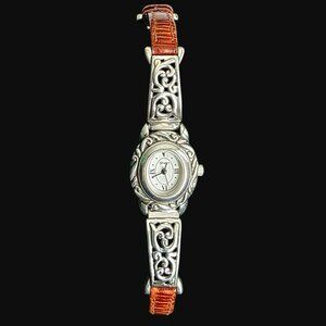 Brighton Scroll Watch Santa Barbara Silver-Tone Brown Leather Band Dress Western